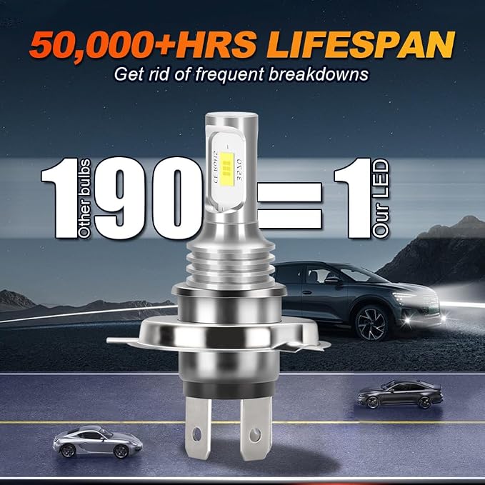 Upgraded 3570 CSP 6000K White LED Headlight Bulbs for Suzuki GSXR 600 750 1000 (2003-2005) - H4 High Beam and H7 Low Beam Plug and Play Combo Pack, 4-Pack