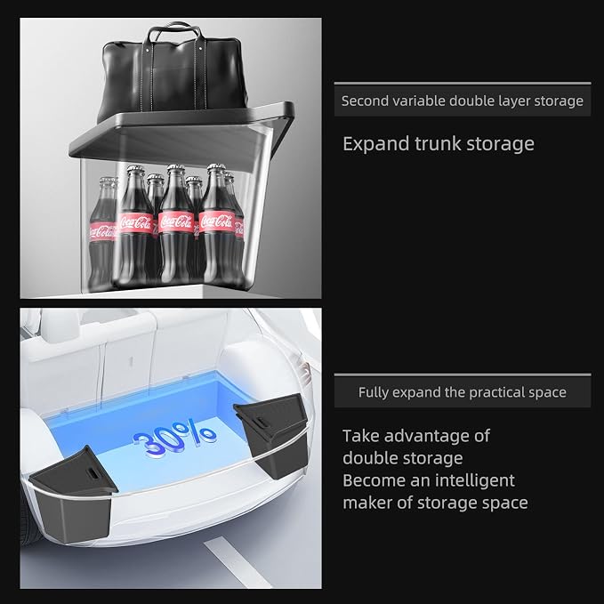 LUCKEASY 2PCS Trunk Storage Bins for Tesla Model Y 2022-2024 Gigafactory | Not Fit Juniper 2025+, Not Fit Fremont Builds, Trunk Organizer With Lids, Trash Cans, Car Accessories, TPE, Black