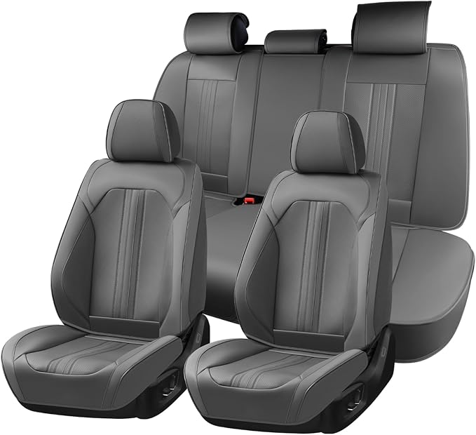 Huidasource Gray Seat Covers with Airbag, Thinned, Perforated, Cooling＆Heating, Premium Faux Leather Car Seat Cover, Seat Covers for with Velcro Adjustable Universal Fit for Most Cars SUV Trucks, Gray