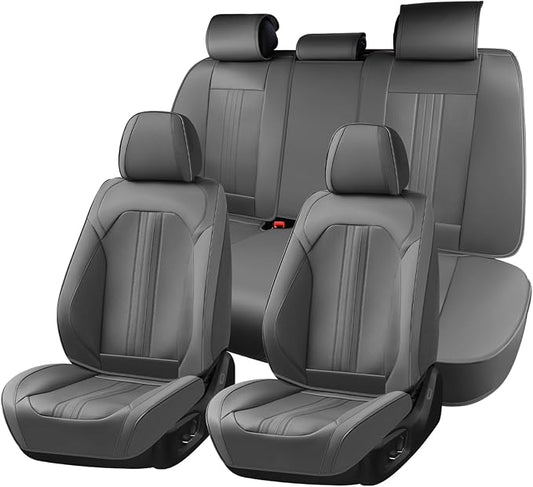 Huidasource Gray Seat Covers, Luxury Faux Leather Car Seat Cover, Velcro Adjustable, with Airbags, Seat Belts, Thinning Design Perforation Cooling＆Heating, Fit for Most Cars, Vans, Trucks, SUVs, Gray