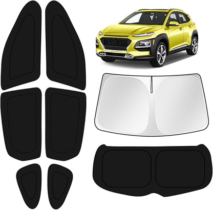 KUST Car Window Shades for Hyundai Kona 2018-2023 Windshield Sun Shade Side Window Cover UV Block Privacy Protection Accessories for Camping Blackout Rear Back Full Set 8PCS