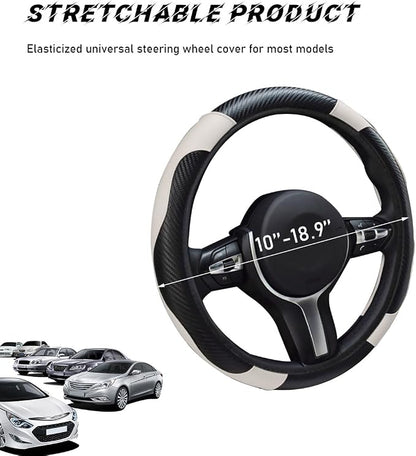povtii Car Steering Wheel Cover, 15 Inch Leather Breathable Auto Steering Wheel Protector, Comfortable Non-Slip Vehicle Steering Wheel Covers, Universal Car Accessories (White, with Lining)