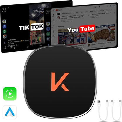KALOS Carplay Wireless Android Auto Adapter, Support YouTube Tiktok,Convert Factory Wired to Wireless, Easy Setup,Quick Connection,Plug & Play, Compatible with Android 11+ & Cars from 2015