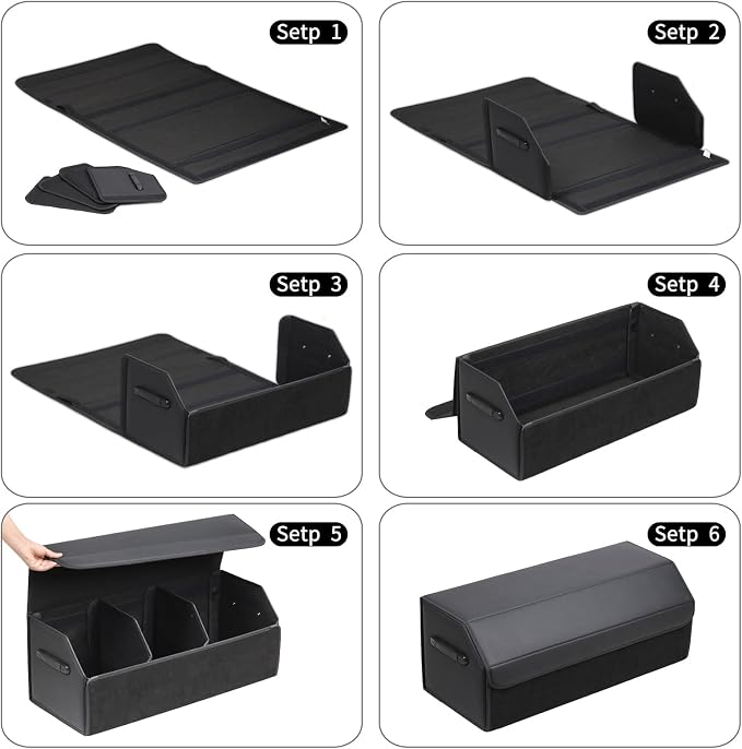AUTOARK Leather Car Trunk Organizer,Durable Collapsible Adjustable Compartments Cargo Storage,Extra Large Capacity,AK-151