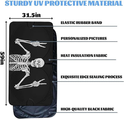 Funny Skull Car Windshield Sunshade Folding Human Skeleton Black Heatshield Front Window Car Sun Shade Windshield Rays Sun Shade Visor Protector for Car Sedan Truck SUV Accessories 59" L x 31.5" W