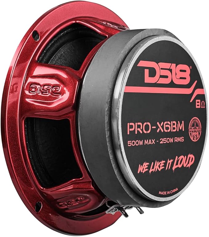DS18 PRO-X6BM Loudspeaker - 6.5", Midrange, Red Aluminum Bullet, 500W Max, 250W RMS, 8 Ohms - Premium Quality Audio Door Speakers for Car or Truck Stereo Sound System (1 Speaker)