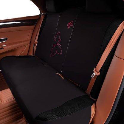 Flying Banner Butterfly car seat Covers ful Set Fashion Universal Lady Woman Female Rear Bench Split Colorized (Black Rose Red, Full Set - Lace)