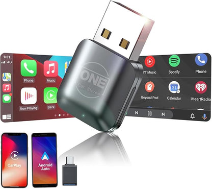 OneCarStereo Wireless CarPlay Adapter, Android Auto Wireless Adapter for iPhone & Android, Plug & Play, Fast Auto Reconnect, Convert Wired CarPlay to Wireless, for Cars with Factory Wired CarPlay