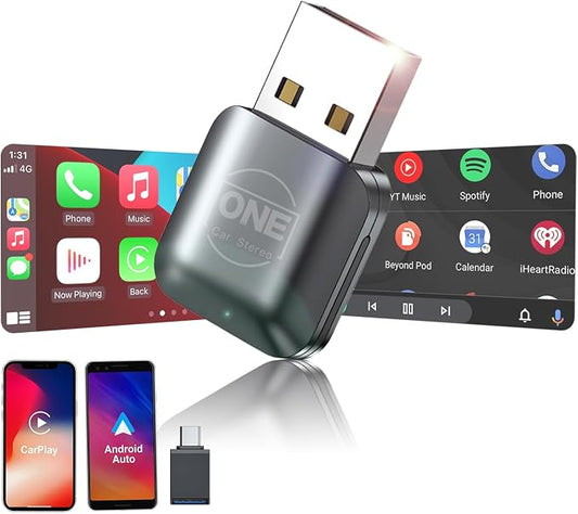 OneCarStereo Wireless CarPlay Adapter, Android Auto Wireless Adapter for iPhone & Android, Plug & Play, Fast Auto Reconnect, Convert Wired CarPlay to Wireless, for Cars with Factory Wired CarPlay