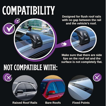ERKUL Heavy Duty Roof Rack Cross Bars for Chevrolet Chevy Trax 2024-2026 | Upgraded 220 lbs Aero Aluminum Crossbars with Smart Clamp System | Compatible with Flush Rails - Silver