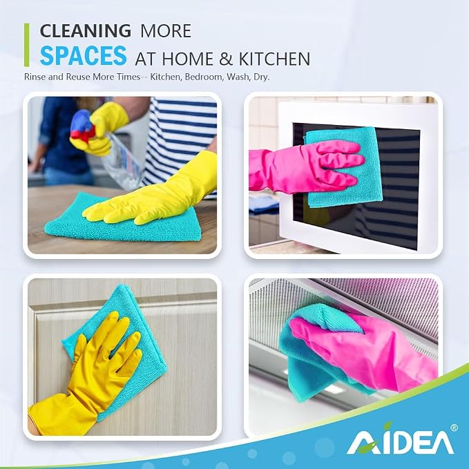 AIDEA Microfiber Cleaning Cloth-12PK, Soft Microfiber Towels for Cars, Absorbent Cleaning Rags, Lint-Free Streak-Free Wash Cloths for House, Kitchen, Window(12in.x12in), Blue