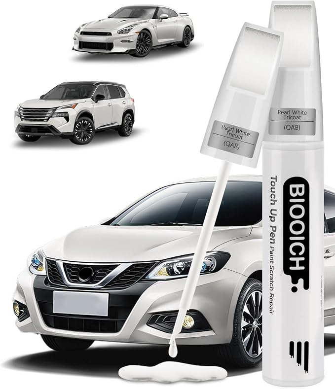 Touch Up Paint Pen Exact Color Match Car Chip and Scratch Repair (for Nissan, Pearl White Tricoat(QAB))