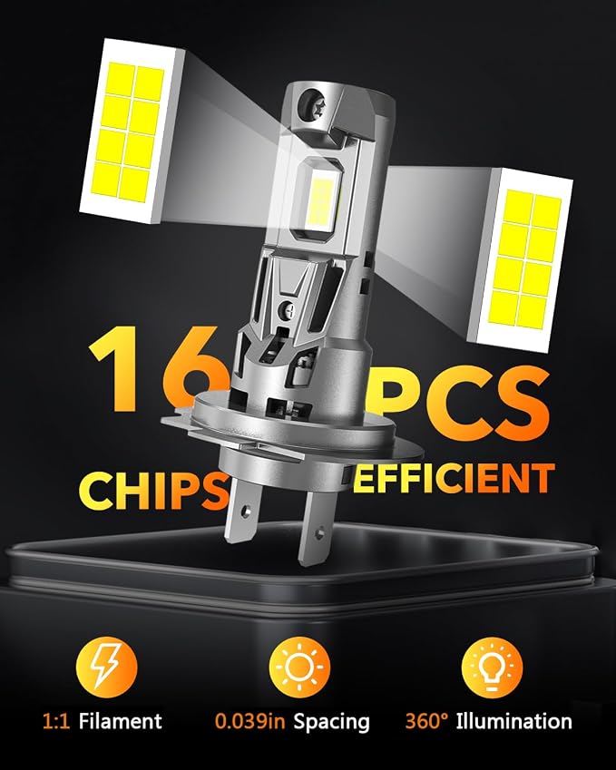 OXILAM M5S H7 Light Bulbs, 80,000LM Brightness H7 Fog Lights, 6500K White with Cooling Fan, Easy Plug & Play in 3 Minutes, IP68 Waterproof, Non-Polarity, Set of 2