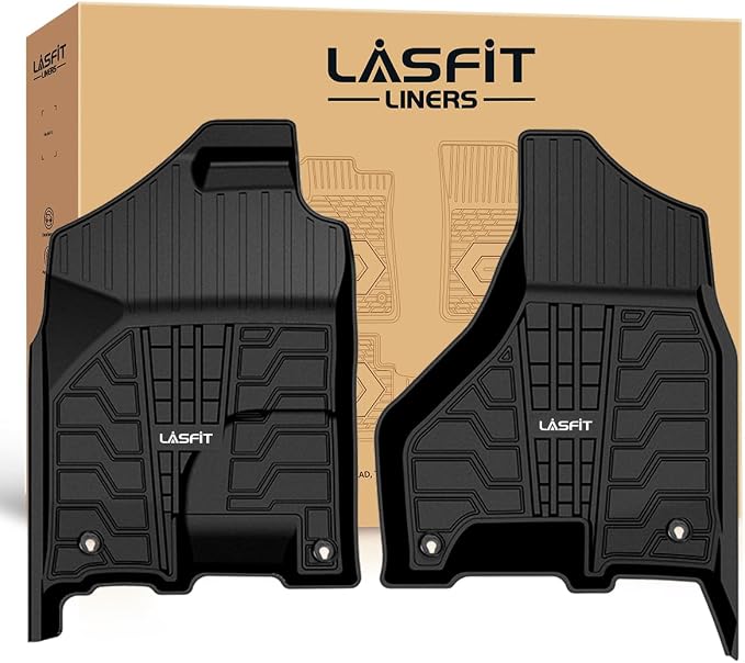 LASFIT Floor Mats for Ram 1500/2500/3500 Crew Cab 2013-2018 Front, for Ram 1500 Classic Crew Cab 2019-2024 All Weather TPE Custom Fit Car Mats Truck Front Liners 1st Row Only, Black