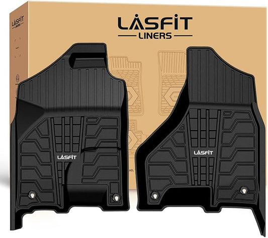 LASFIT Floor Mats for Ram 1500/2500/3500 Crew Cab 2013-2018 Front, for Ram 1500 Classic Crew Cab 2019-2024 All Weather TPE Custom Fit Car Mats Truck Front Liners 1st Row Only, Black