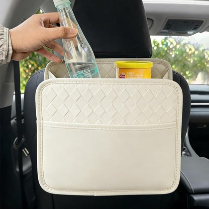 Mandark Car Seat Back Organizer, PU Leather Vehicle Backseat Hanging Storage Pocket, Multipurpose Auto Travel Essentials Accessories for Kids & Adults, Universal for Most Cars (Style 3-White)