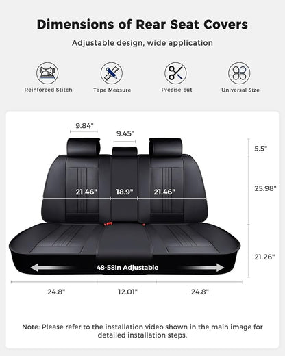 Huidasource Back Seat Cover, Luxury Faux Leather Rear Seat Cover, Velcro Adjustable, Compatible with Child Seat, Perforation Cooling＆Heating, Universal Fit for Most Cars, Vans, Trucks, SUVs, Black