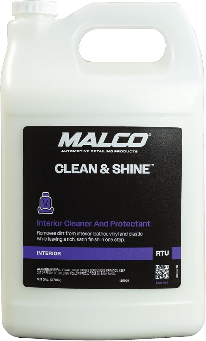 Malco Clean and Shine Interior Car Cleaner and Dressing - Best Interior Car Care to Restore Leather Plastic and Vinyl / 1 Simple Step To Clean, Condition, and Protect/Non-Glare Satin Finish (125901)