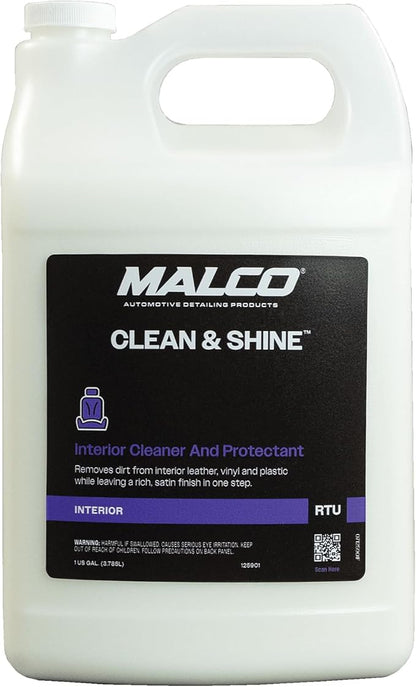 Malco Clean and Shine Interior Car Cleaner and Dressing - Best Interior Car Care to Restore Leather Plastic and Vinyl / 1 Simple Step To Clean, Condition, and Protect/Non-Glare Satin Finish (125901)
