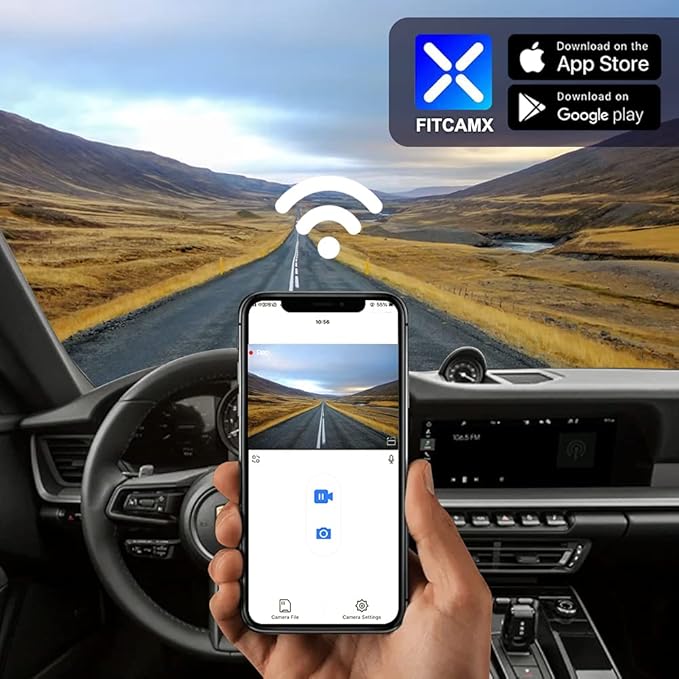 Fitcamx 2K Dual Dash Cam Adapts for Porsche 911 992 Cayenne 9YA 9Y0 9Y3 Panamera 971 Taycan (Model A), OEM Look, Front 1440P+Rear 1080 HD Video, WiFi & APP, Loop Recording, Parking Sensor, 64GB Card