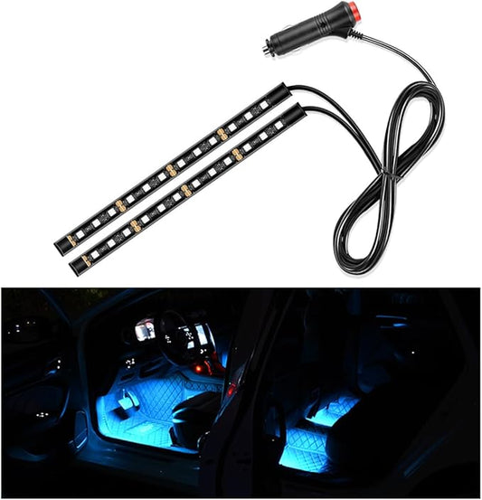 Yourkar Car LED Strip Light, 24 LED Interior Under Dash Atmosphere Lights with Cigarette Lighter, Vehicle Decor Lamp Ambient Night Light Strip Lighting, Universal Car Accessories (Ice Blue)