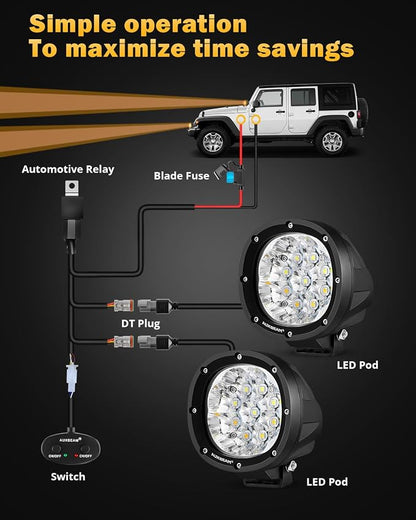 Auxbeam P4 Series Dual Color Round Strobe Light Pods 4-Inch 90W | Memory function flashing offroad lights, amber white 6-mode fog lights, automotive warning spot light bar