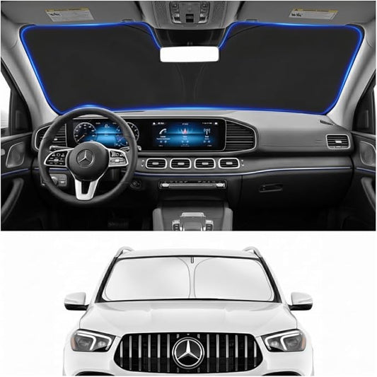 Custom Fit Windshield Sun Shade for Mercedes Benz GLE 350 450 2012-2026 | Custom Fit Windshield Cover, Blocks UV Rays, Double-Layer Heat Shield, Durable Frame, Easy Fold & Storage