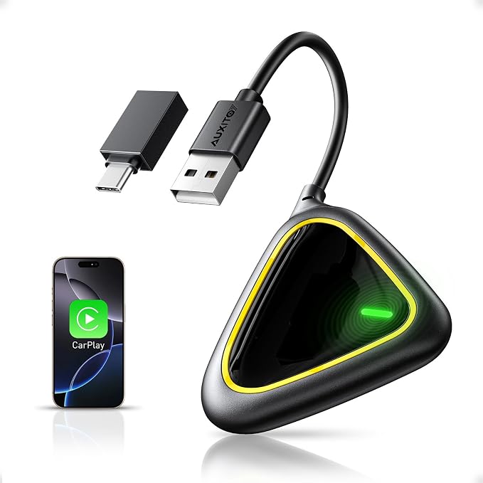 2027 Upgraded Wireless CarPlay Adapter for Apple, Upgrade Factory Wired Carplay to Wireless CarPlay Adapter, No Latency for iPhone iOS 10+ and Cars from 2015+, USB & Type-C, Plug & Play