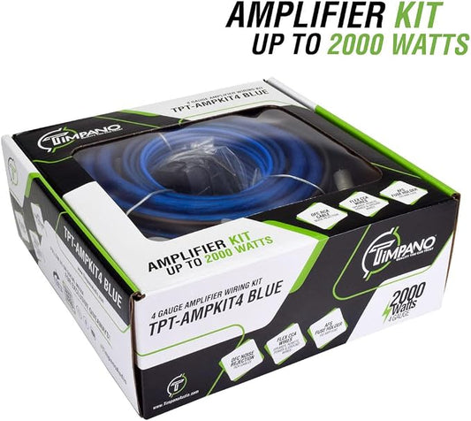 Timpano Amplifier Wiring Kit - 4 Gauge Amp Kit 2000 Watts Car Amplifier Installation CCA Cables Kit – 150 Amp Fuse Single Amp TPT-AMPKIT4 Blue