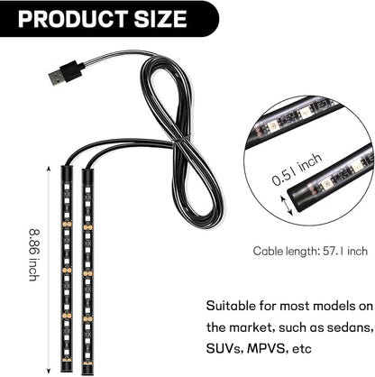 Car LED Strip Light, 12V 24 LED Interior Atmosphere Lights Under Dash Ambient Night Light, Universal Auto Interior Decorative Lamp with USB Port, Truck SUV Car Accessories (Blue, USB)