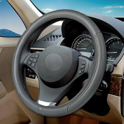 Microfiber Leather Steering Wheel Cover, Classic Embossing, Anti-Slip, Breathable, 15 Inch, Gray