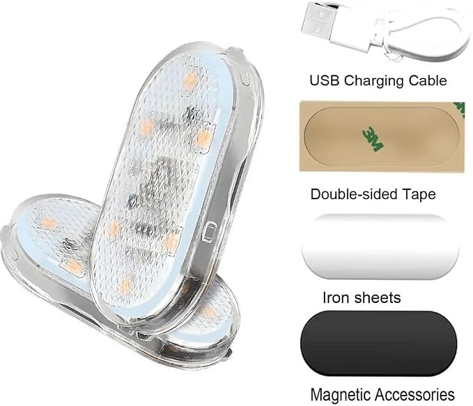 4PCS Wireless Car Interior LED Lights USB Rechargeable Car LED Touch Light with 6 Super Bright LED Lamp Beads Car Interior Ambient Light Universal Vehicle Accessories for Car Decor
