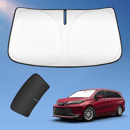 Sun Shade Sunshade for Toyota Sienna 2021-2025 2026 L LE SE XLE Limited Van Windshield Cover, 4-Layers Sun Shield 250T Silver Coating Sun Visor Foldable Window Shade Blocks UV Rays Car Accessories