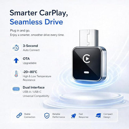 2-in-1 Wireless CarPlay Adapter for iPhone iOS & Android 11+, Plug and Play, Fast Auto-Connect, Realtek 8730E Chip Stable & No Latency, Wired to Wireless Adapter with USB-A/Type-C Port (CM101)