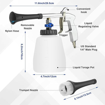 Car Cleaning Gun, High Pressure Air Blow Gun, Interior Car Cleaning Kit with Foam Bottle, Brush Head, Cleaning Sponge, Water Spray Function