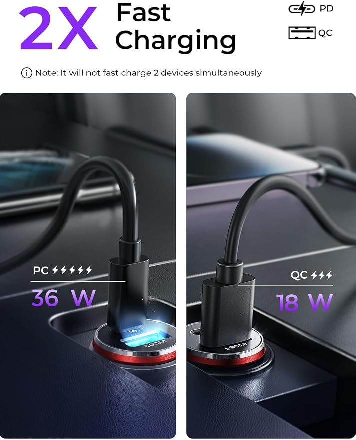 LISEN 2-Pack USB C Car Charger Adapter Fast Charge, 48W All Metal Cigarette Lighter USB Charger for iPhone 15 Smallest Flush Car Charger USB C for iPhone 14 Pro Max 13 12 Galaxy S23/22 iPad Pro-Red | Cigarette Lighter USB Charger, Car Accessories for M...