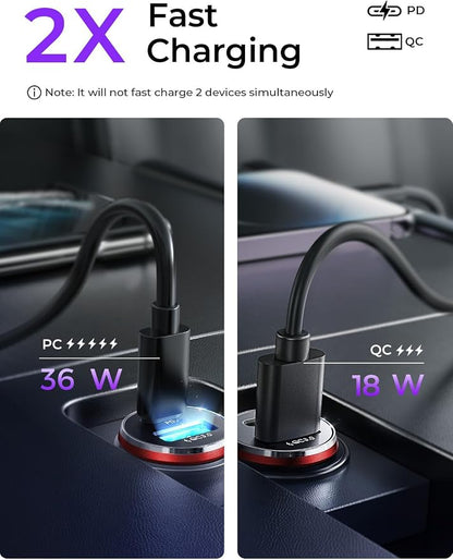 LISEN 2-Pack USB C Car Charger Adapter Fast Charge, 48W All Metal Cigarette Lighter USB Charger for iPhone 15 Smallest Flush Car Charger USB C for iPhone 14 Pro Max 13 12 Galaxy S23/22 iPad Pro-Red | Cigarette Lighter USB Charger, Car Accessories for M...
