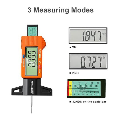 GODESON Tire Tread Depth Gauge,Digital Tire Tread Depth Gauge with Color-Coded Bar,Tread Depth Gauge in 1 Inch/25.4 mm,Tire Depth Gauge with Large LCD Display Suitable for All Vehicle Tires-Orange