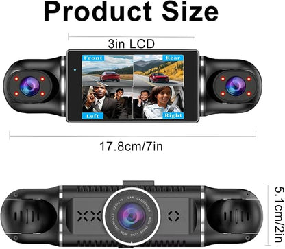 4 Channel Dash Cam Front and Rear Inside Back 360° FHD 2K Dash Camera for Cars, WiFi, GPS, G-Sensor, WDR 24/7 Parking Mode, 170° Wide Angle, Loop Recording, Night Vision, APP, with 64GB Card