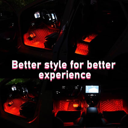 Car LED Strip Light, 24 LEDs RGB Neon Interior Atmosphere Lights, 12V Under Dash Ambient Night Light, USB Port Auto Interior Decorative Lamp, Universal Car Accessories (Red)