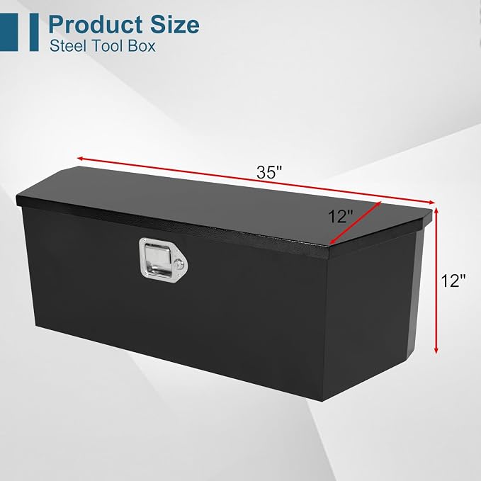 35"X12"X12" Truck Tool Box Black Heavy Duty Steel Metal Trailer Tongue Box Pick Up Storage Organizer w/Lock & Keys