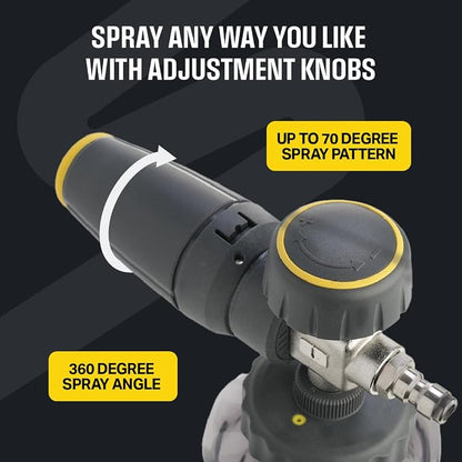 Active Foam Cannon with ¼ inch quick connector for Electric and Gas Pressure Washers. Wide-mouth bottle and variable spray to generate thick snow foam spraying for home DIY car wash & detailing (JH70)