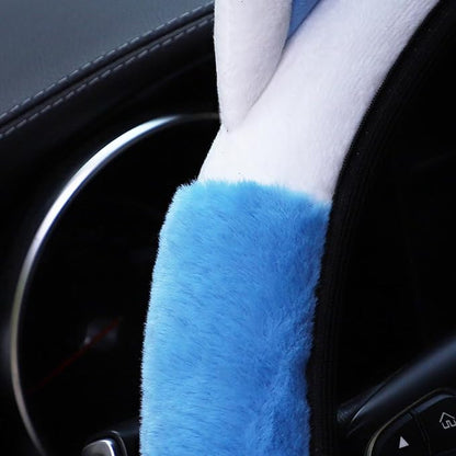 Bittwee Car Steering Wheel Cover, Fluffy Soft Plush for Winter Warm, Cute Steering Wheel Protector with Kitty Cat Ears, Universal 15 Inch, Elastic & Anti-Slip, Lovely Decor Car Accessories (Blue)