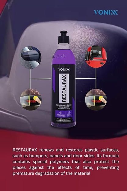 Vonixx Restaurax Plastic Surface Renewal & Protection Solution | Glossy Finish | Interior & Exterior Care | Long-Lasting Results | Easy Application | 16.9 fl oz (500ml)