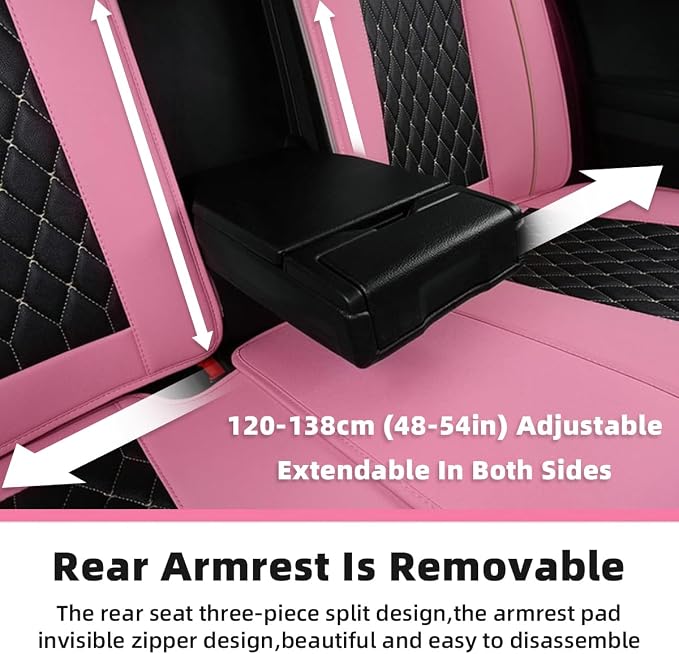 SanQing Car Seat Covers Full Set, Super Luxurious Heavy Universal Duty Waterproof Leather Automotive Vehicle Cover for Cars SUV Pick-up Truck, Non-Slip Seat Pink Car Accessories(Pink Black