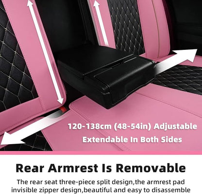 SanQing Car Seat Covers Full Set, Super Luxurious Heavy Universal Duty Waterproof Leather Automotive Vehicle Cover for Cars SUV Pick-up Truck, Non-Slip Seat Pink Car Accessories(Pink Black