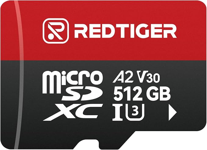 REDTIGER High Speed Micro SD Card with Adapter, 512GB microSDXC UHS-I Class 10, U3, V30 A2, Support for Dash Cameras and Recording 4K Video Recording, Compatible with F7NP&F7NT&F17&VP20&F17PLUS