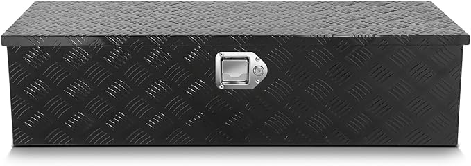 DNA MOTORING Aluminum Lockable Storage Box, Trailer Tongue & Truck Bed Tool Box w/Keys & Side Handle, Black Organizer w/Diamond Tread Pattern, 39"L x 13.3"W x 10"H, TBOX-T5-004-BK