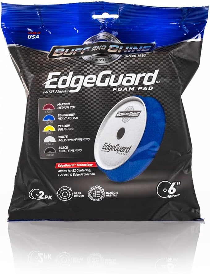 Buff and Shine - EdgeGuard Foam Buffing Pads - Blueberry - 6" Heavy Polishing Pad - Pack of 2