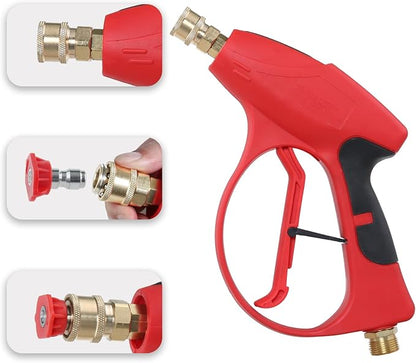 Sooprinse Short Pressure Washer Gun 3000 PSI, 7 Inch Replacement Extension Curved Wand, 5 Nozzle Tips, M22-14 Inlet